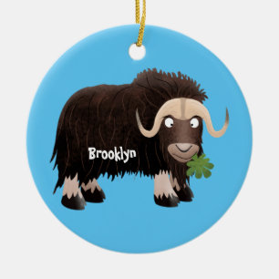 Funny musk ox cartoon illustration ceramic tree decoration