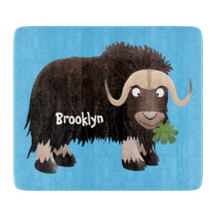 Funny musk ox cartoon illustration cutting board