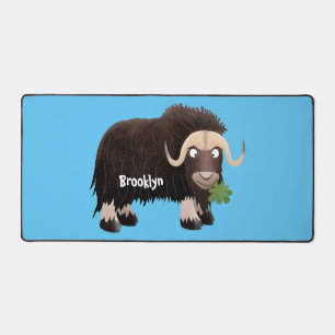 Funny musk ox cartoon illustration desk mat
