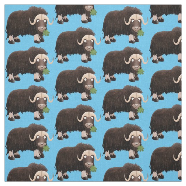 Funny musk ox cartoon illustration fabric (Swatch)