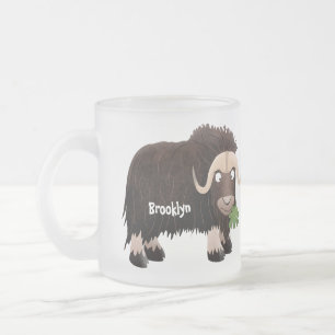 Funny musk ox cartoon illustration frosted glass coffee mug