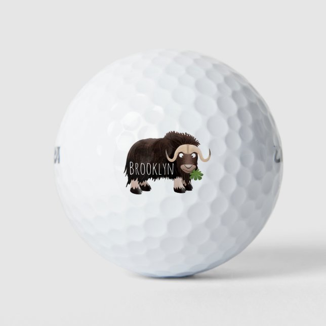 Funny musk ox cartoon illustration golf balls (Front)