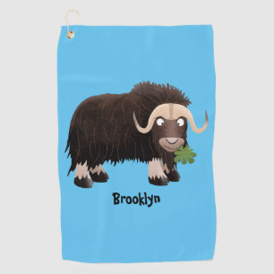 Funny musk ox cartoon illustration golf towel