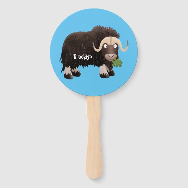 Funny musk ox cartoon illustration hand fan (Front)