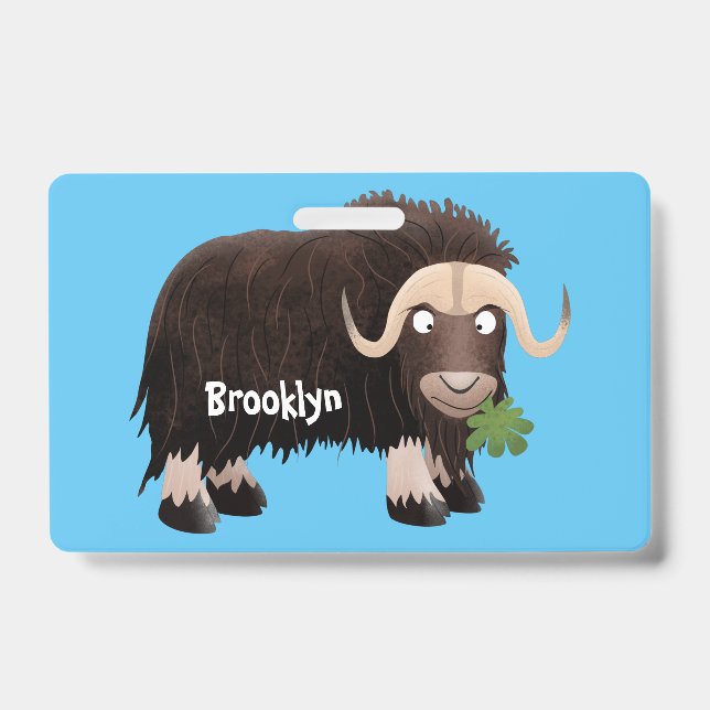 Funny musk ox cartoon illustration ID badge (Front)