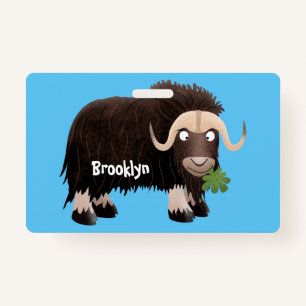 Funny musk ox cartoon illustration ID badge