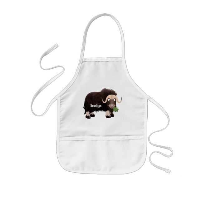 Funny musk ox cartoon illustration kids apron (Front)