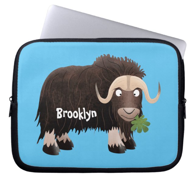 Funny musk ox cartoon illustration laptop sleeve (Front)