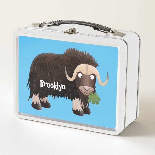Funny musk ox cartoon illustration metal lunch box (Front)
