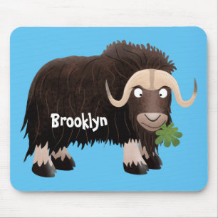 Funny musk ox cartoon illustration mouse mat