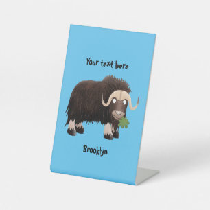 Funny musk ox cartoon illustration pedestal sign