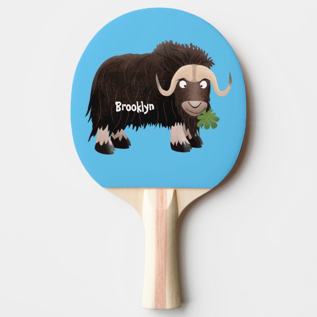 Funny musk ox cartoon illustration ping pong paddle (Front)