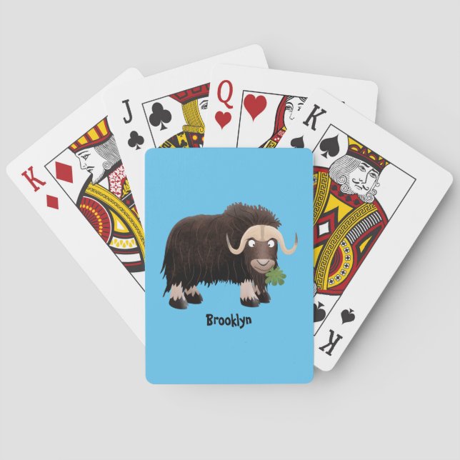 Funny musk ox cartoon illustration playing cards (Back)