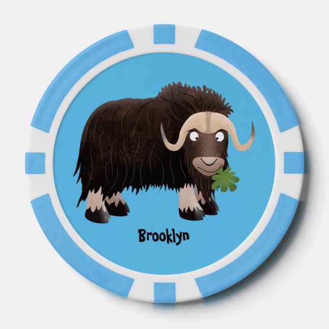 Funny musk ox cartoon illustration poker chips (Front)