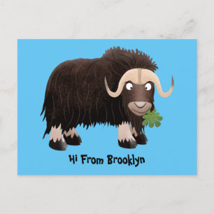 Funny musk ox cartoon illustration postcard