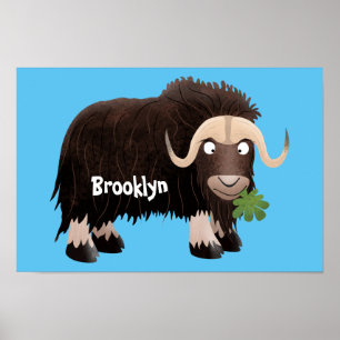 Funny musk ox cartoon illustration poster