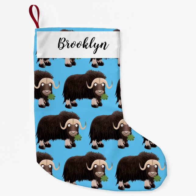 Funny musk ox cartoon illustration small christmas stocking (Front)