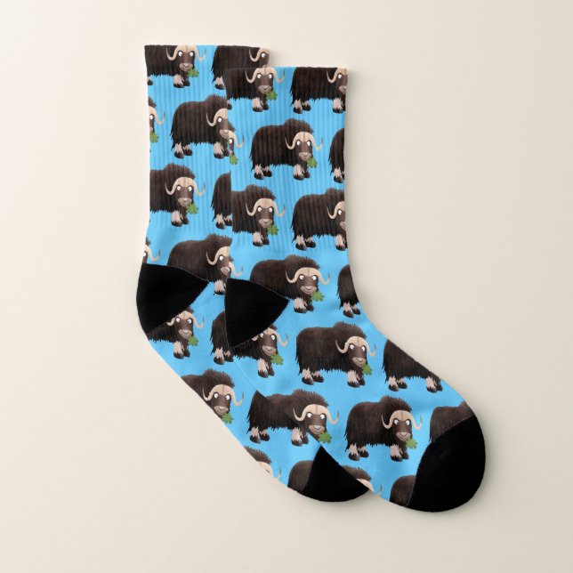 Funny musk ox cartoon illustration socks (Pair)