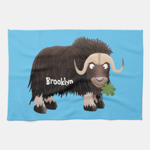 Funny musk ox cartoon illustration tea towel