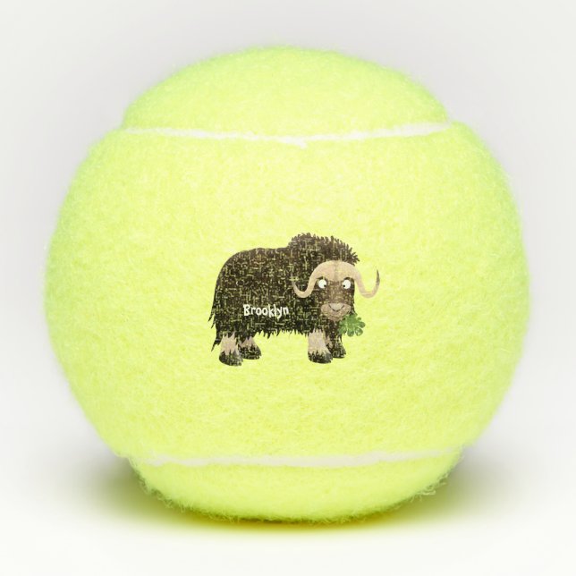 Funny musk ox cartoon illustration tennis balls (Front)