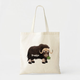 Funny musk ox cartoon illustration tote bag