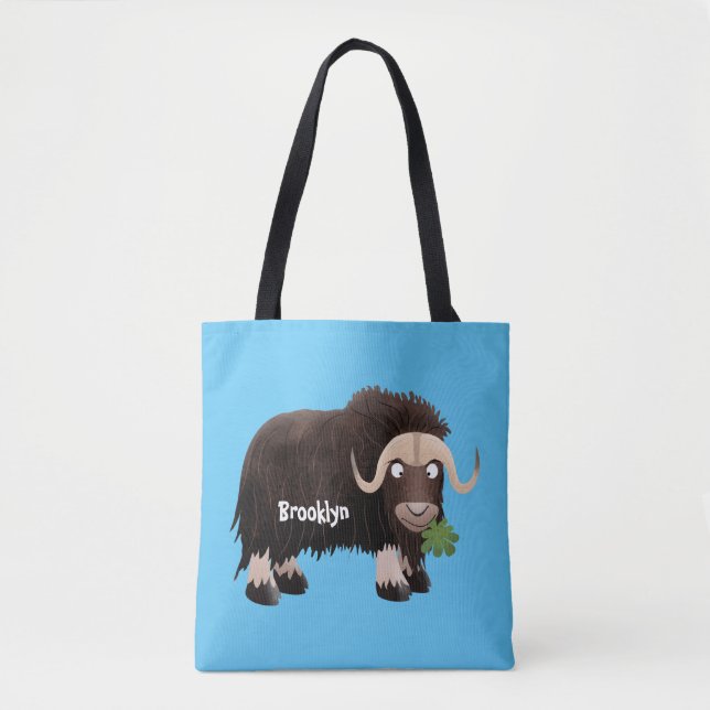 Funny musk ox cartoon illustration tote bag (Front)