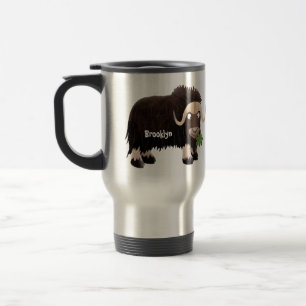 Funny musk ox cartoon illustration travel mug