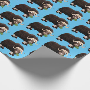 Funny musk ox cartoon illustration wrapping paper