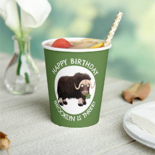 Funny musk ox cartoon personalised birthday  paper cups