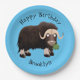 Funny musk ox cartoon personalised birthday  paper plate