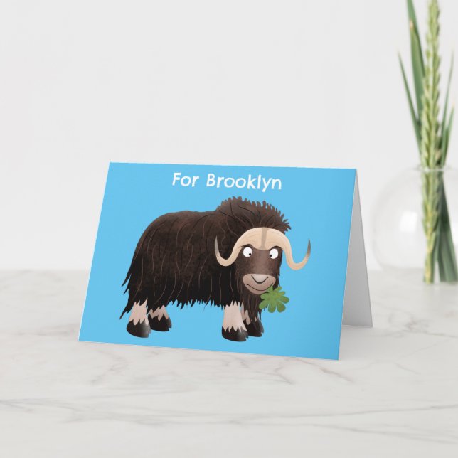 Funny musk ox personalised cartoon birthday card (Front)