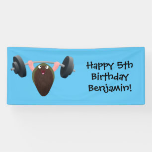 Funny mussel working out cartoon illustration  banner