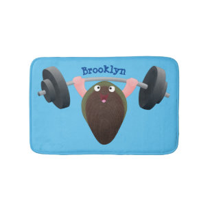 Funny mussel working out cartoon illustration bath mat