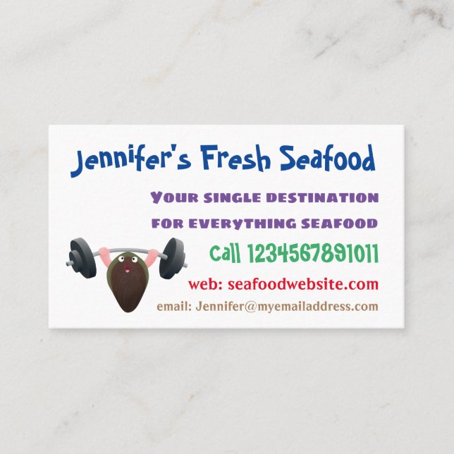 Funny mussel working out cartoon illustration  business card (Front)
