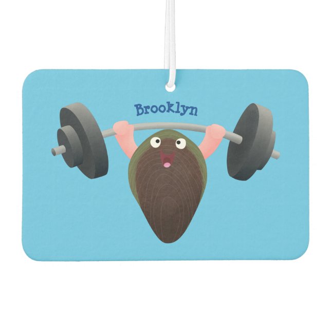 Funny mussel working out cartoon illustration  car air freshener (Front)