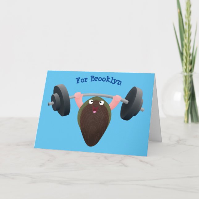 Funny mussel working out cartoon illustration card (Front)