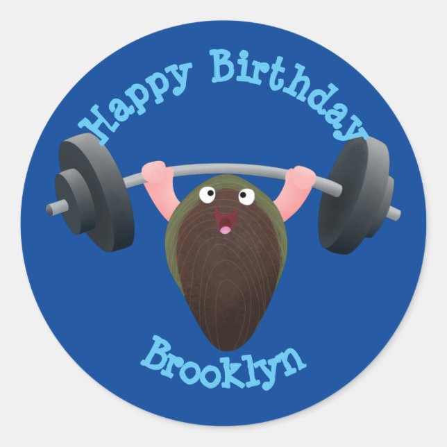 Funny mussel working out cartoon illustration  cla classic round sticker (Front)