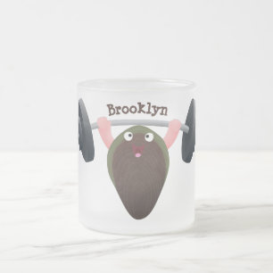 Funny mussel working out cartoon illustration  frosted glass coffee mug