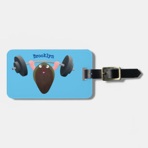 Funny mussel working out cartoon illustration  luggage tag