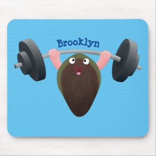 Funny mussel working out cartoon illustration mouse mat
