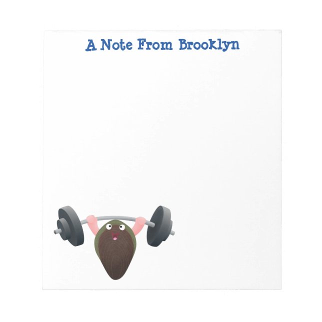 Funny mussel working out cartoon illustration notepad (Front)