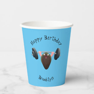 Funny mussel working out cartoon illustration paper cups