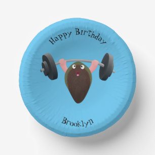 Funny mussel working out cartoon illustration paper plate