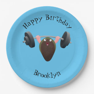 Funny mussel working out cartoon illustration  paper plate