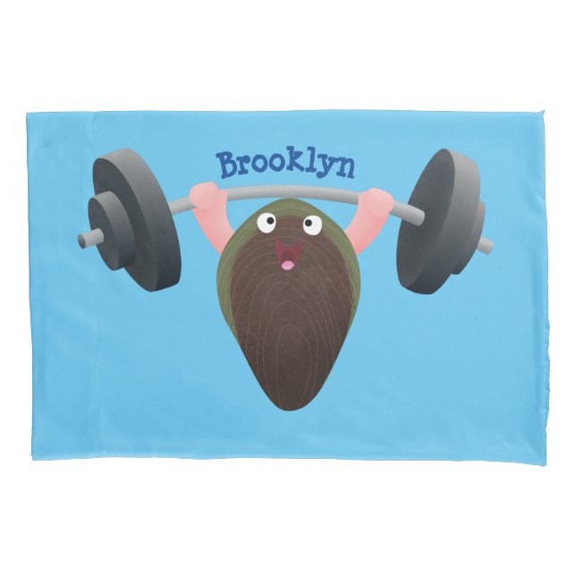Funny mussel working out cartoon illustration pillowcase (Front)