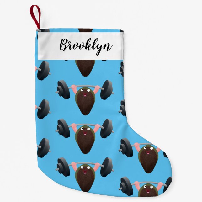 Funny mussel working out cartoon illustration  small christmas stocking (Front)