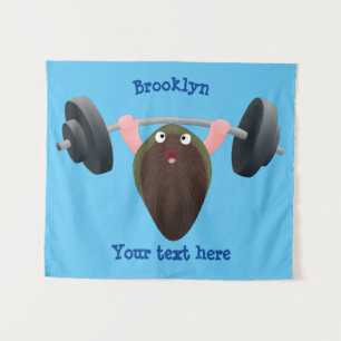 Funny mussel working out cartoon illustration  tapestry