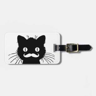FUNNY MUSTACHE, BLACK CAT LUGGAGE TAG