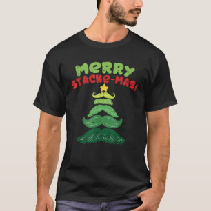 Funny Mustache Christmas Tree Merry Stachemas Bear T-Shirt