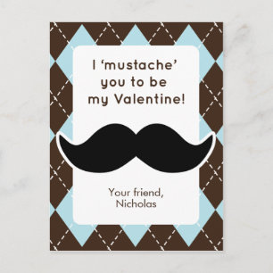 Funny Mustache Class Valentines Holiday Postcard
